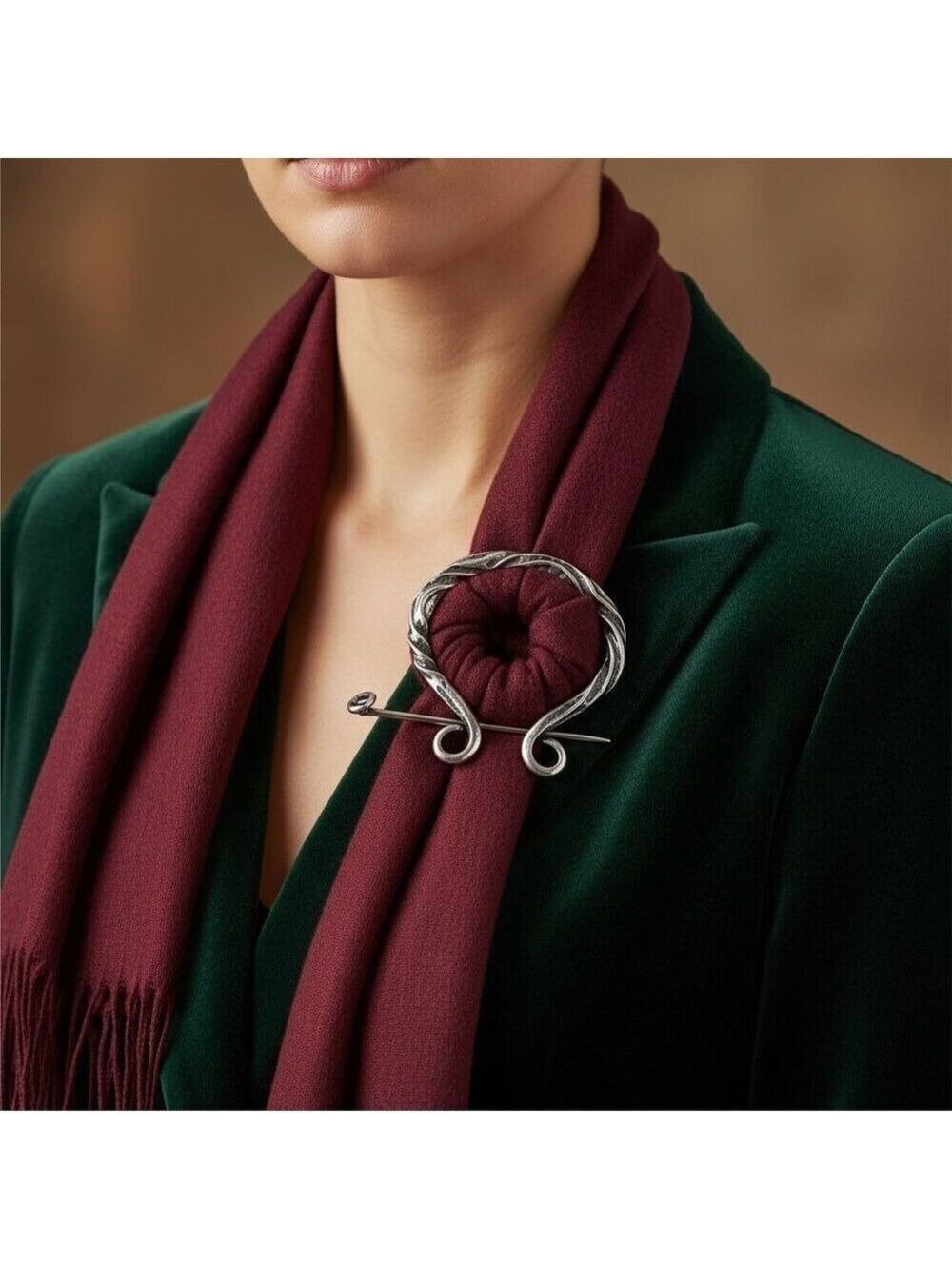 Silver Vine Scarf Clip Brooch – Elegant Scarf Slide & Shawl Pin for Women - Picture 5 of 7